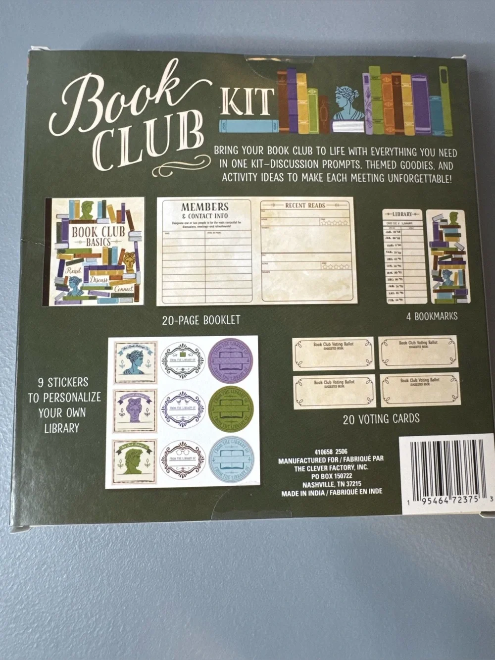 Book Club Kit - Decorative Book Box with Stickers & Bookmarks readers gift